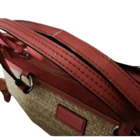 Coach Straw Floral Appliqué Tote – Coral - tea rose - Picture 10 of 11